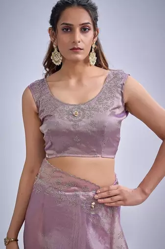 Levender color kanjivaram pure silk blend zircon cutdana & sequence handwork saree
