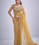 Musturd color kanjivaram pure silk zircon cutdana & sequence handwork saree