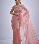 Pink color kanjivaram pure silk zircon cutdana & sequence handwork saree