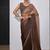 Gold & brown color fendi satin silk peding zircon handwork saree