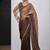 Gold & brown color fendi satin silk peding zircon handwork saree