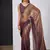 Gold & wine color fendi satin silk peding zircon handwork saree