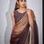 Gold & wine color fendi satin silk peding zircon handwork saree
