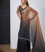 Gold & darkgrey color fendi satin silk blend peding zircon handwork saree