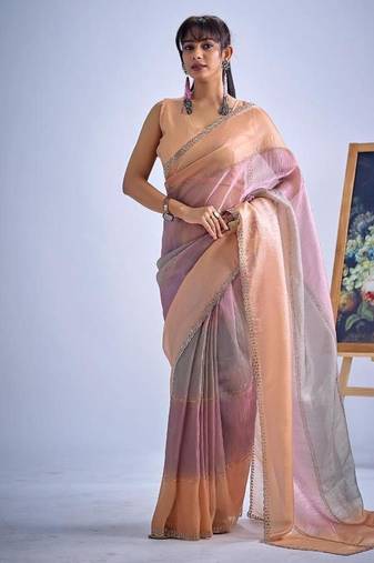 Multicolor pure silk beads & zircon work saree with fancy blouse