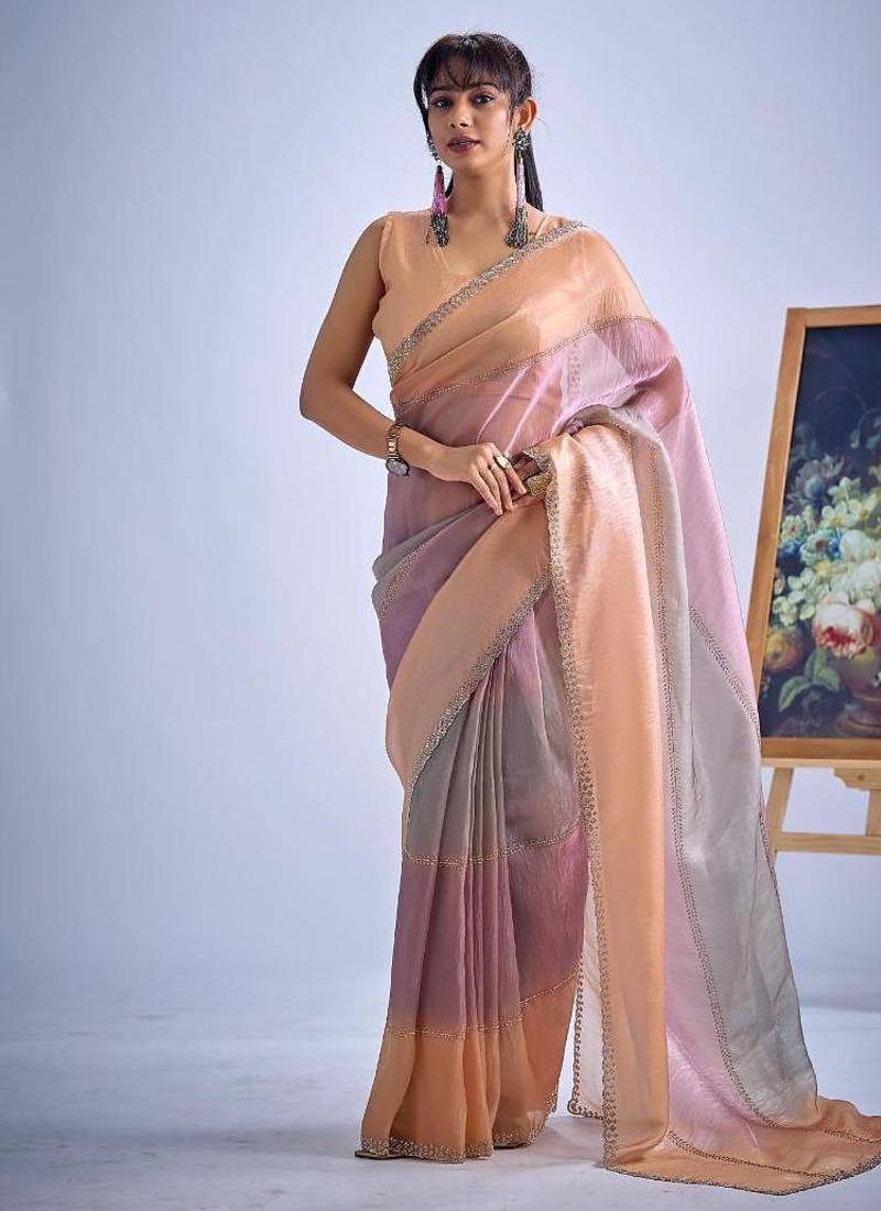 Multicolor pure silk beads & zircon work saree with fancy blouse