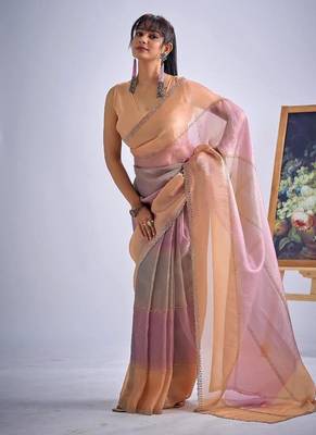 Multi pure silk blend beads & zircon work saree with fancy blouse 2