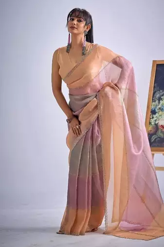 Multicolor pure silk blend beads & zircon work saree with fancy blouse