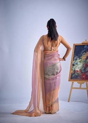 Multi pure silk blend beads & zircon work saree with fancy blouse 3
