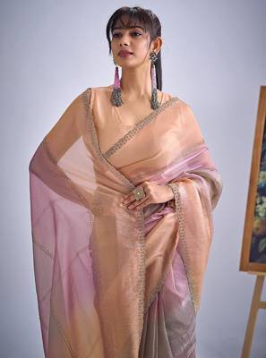 Multi pure silk blend beads & zircon work saree with fancy blouse 4