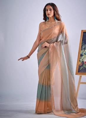 Multicolor pure silk blend beads & zircon work saree with fancy blouse 1