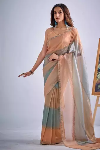 Multicolor pure silk beads & zircon work saree with fancy blouse