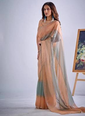 Multicolor pure silk blend beads & zircon work saree with fancy blouse 2