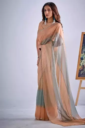 Multicolor pure silk blend beads & zircon work saree with fancy blouse