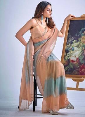 Multicolor pure silk blend beads & zircon work saree with fancy blouse 3