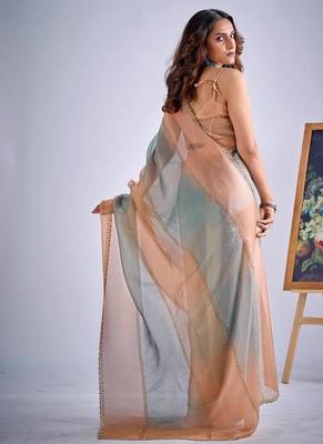 Multicolor pure silk blend beads & zircon work saree with fancy blouse 4