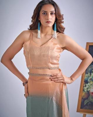 Multicolor pure silk blend beads & zircon work saree with fancy blouse 5