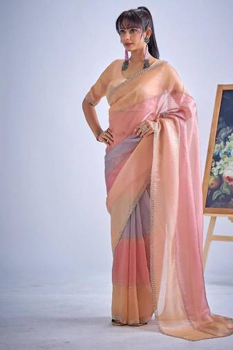 Multicolor pure silk beads & zircon work saree with fancy blouse