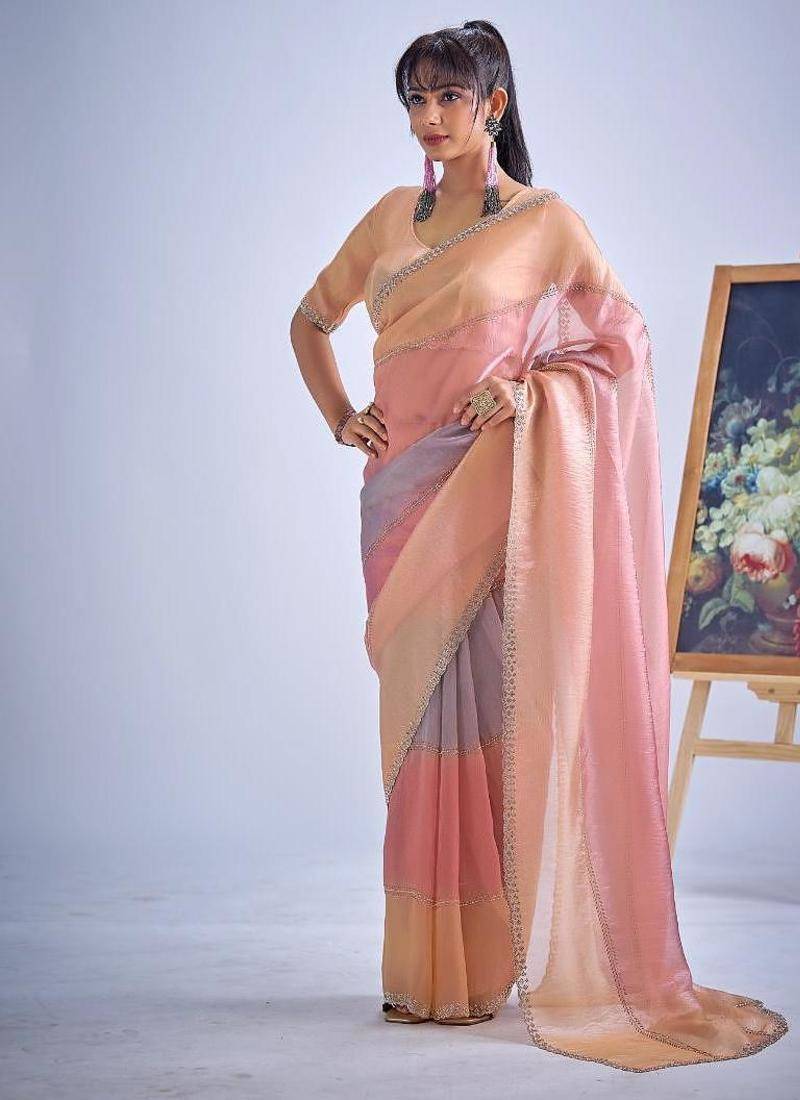 Multicolor pure silk beads & zircon work saree with fancy blouse