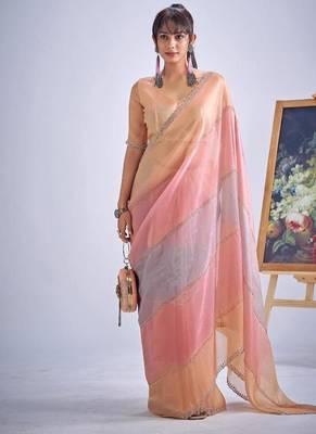 Multicolor pure silk blend beads & zircon work saree with fancy blouse 2
