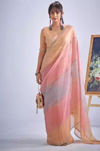 Multicolor pure silk blend beads & zircon work saree with fancy blouse
