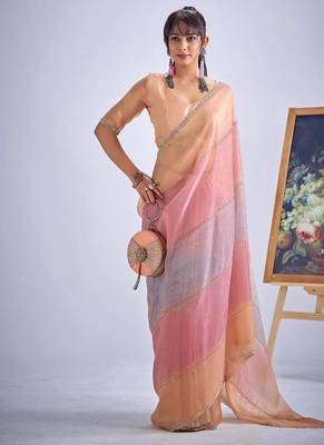 Multicolor pure silk blend beads & zircon work saree with fancy blouse 3