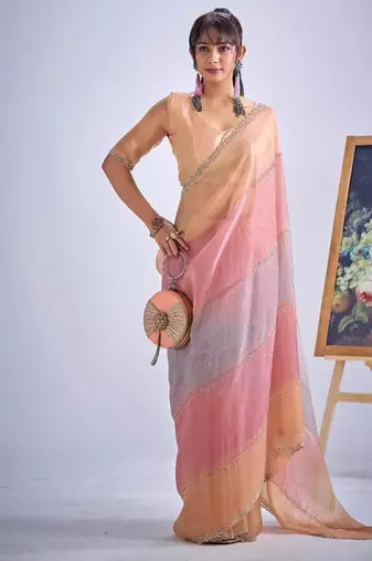 Multicolor pure silk blend beads & zircon work saree with fancy blouse