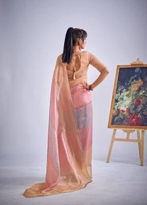 Multicolor pure silk blend beads & zircon work saree with fancy blouse 4