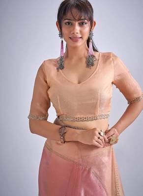 Multicolor pure silk blend beads & zircon work saree with fancy blouse 5