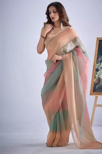 Multicolor pure silk beads & zircon work saree with fancy blouse