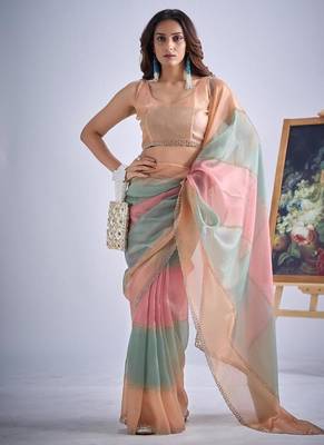 Multicolor pure silk blend beads & zircon work saree with fancy blouse 3