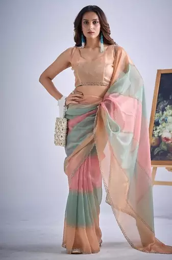Multicolor pure silk beads & zircon work saree with fancy blouse