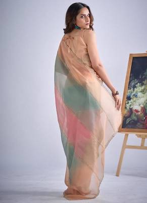 Multicolor pure silk blend beads & zircon work saree with fancy blouse 4