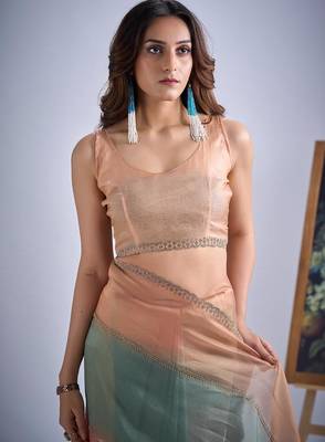 Multicolor pure silk blend beads & zircon work saree with fancy blouse 5