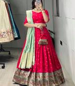 Pista Green Color Zari Weaving Work Paithani Silk Lehenga Choli With Unstitched Blouse