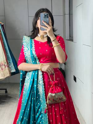 Firozi Color Zari Weaving Work Paithani Silk Lehenga Choli With Unstitched Blouse 4
