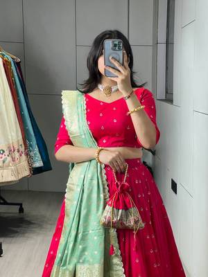 Pista Green Color Zari Weaving Work Paithani Silk Lehenga Choli With Unstitched Blouse 4