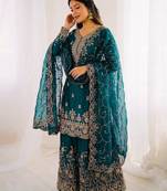 Morepich color gymmi silk embroidery work wedding wear sharara set