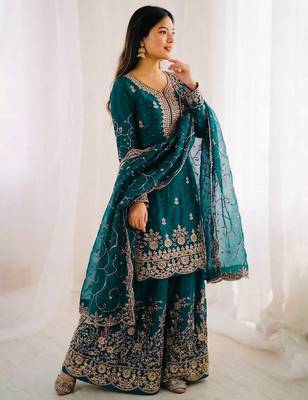 Morepich color gymmi silk embroidery work wedding wear sharara set 2