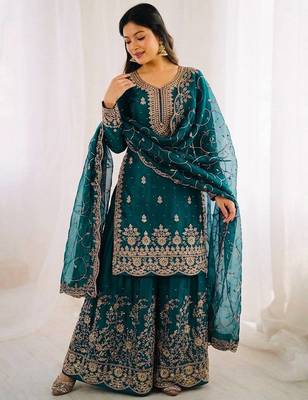 Morepich color gymmi silk embroidery work wedding wear sharara set 3