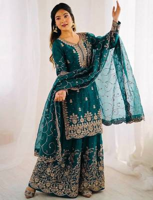 Morepich color gymmi silk embroidery work wedding wear sharara set 4