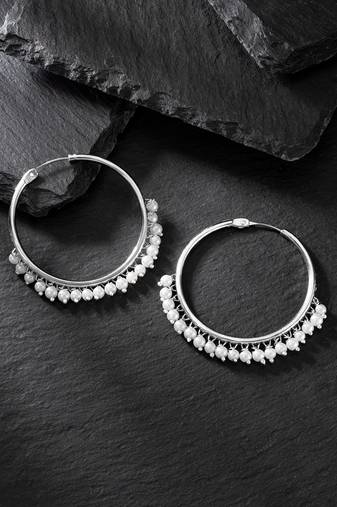 Peora silver plated pearl big circle large round chandbali earring for women indian traditional jewellery