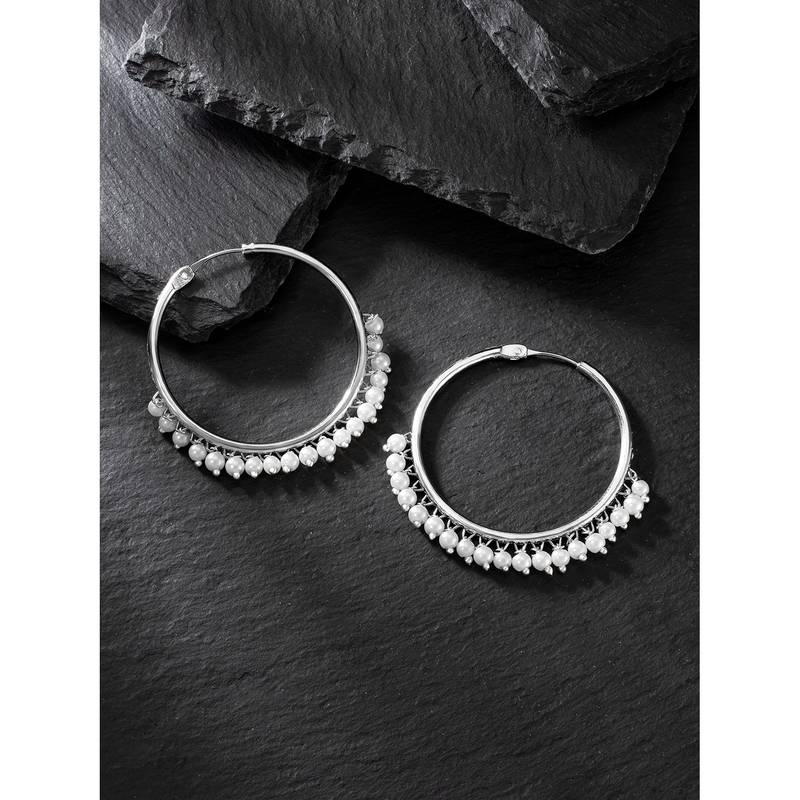 Peora silver plated pearl big circle large round chandbali earring for women indian traditional jewellery