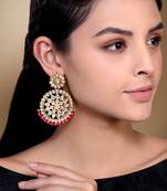 Aheli traditional jewellery 18k gold plated brass kundan bead pink chandbali earrings for women