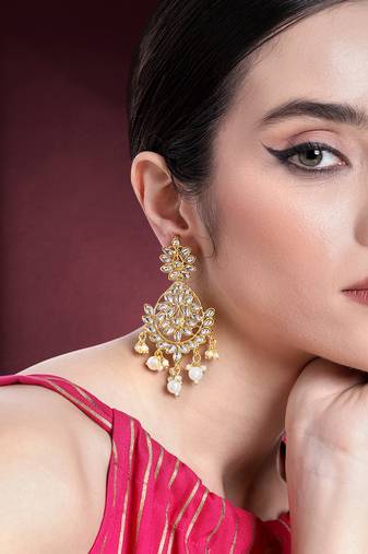 Peora gold plated kundan pearl chandbali earrings for women girls