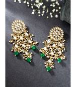 Aheli gold plated kundan studded beaded green chandelier classic drop earrings for women traditional ethnic jewellery