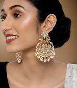 Aheli gold plated indian ethnic bridal kundan pearl chandbali earrings fancy fashion traditional jewellery