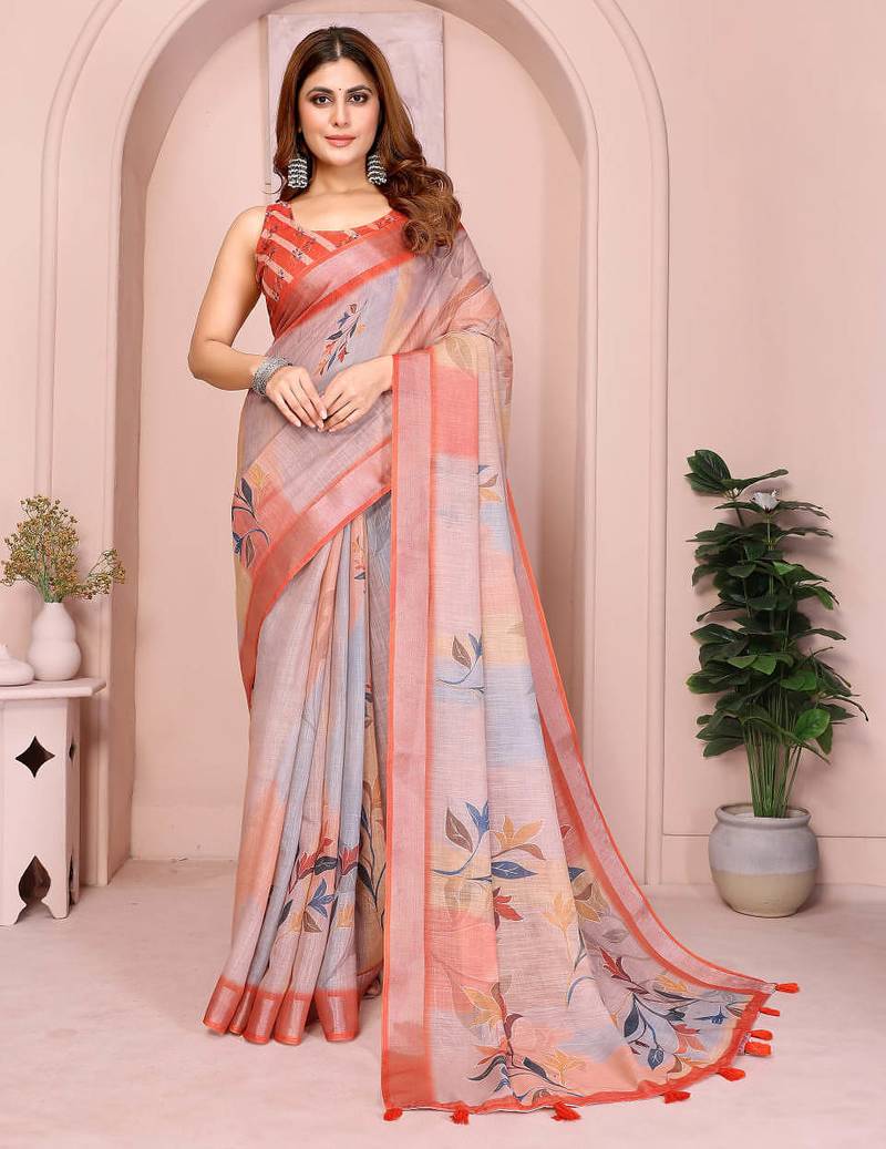 Multicolor printed art silk designer pallu saree