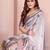 Light grey printed art silk designer pallu saree