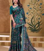 Rama green printed art silk designer pallu saree